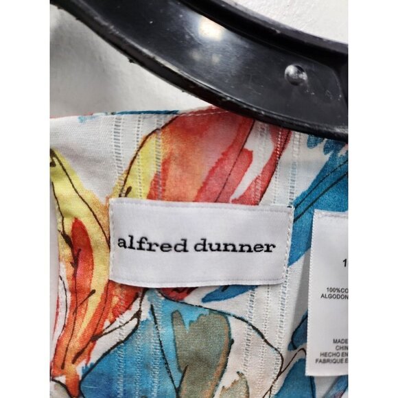 Alfred Dunner Womens Tunic Top Size 16 Multi Leaf Print Crochet 3/4 Sleeve NWT - Picture 4 of 10